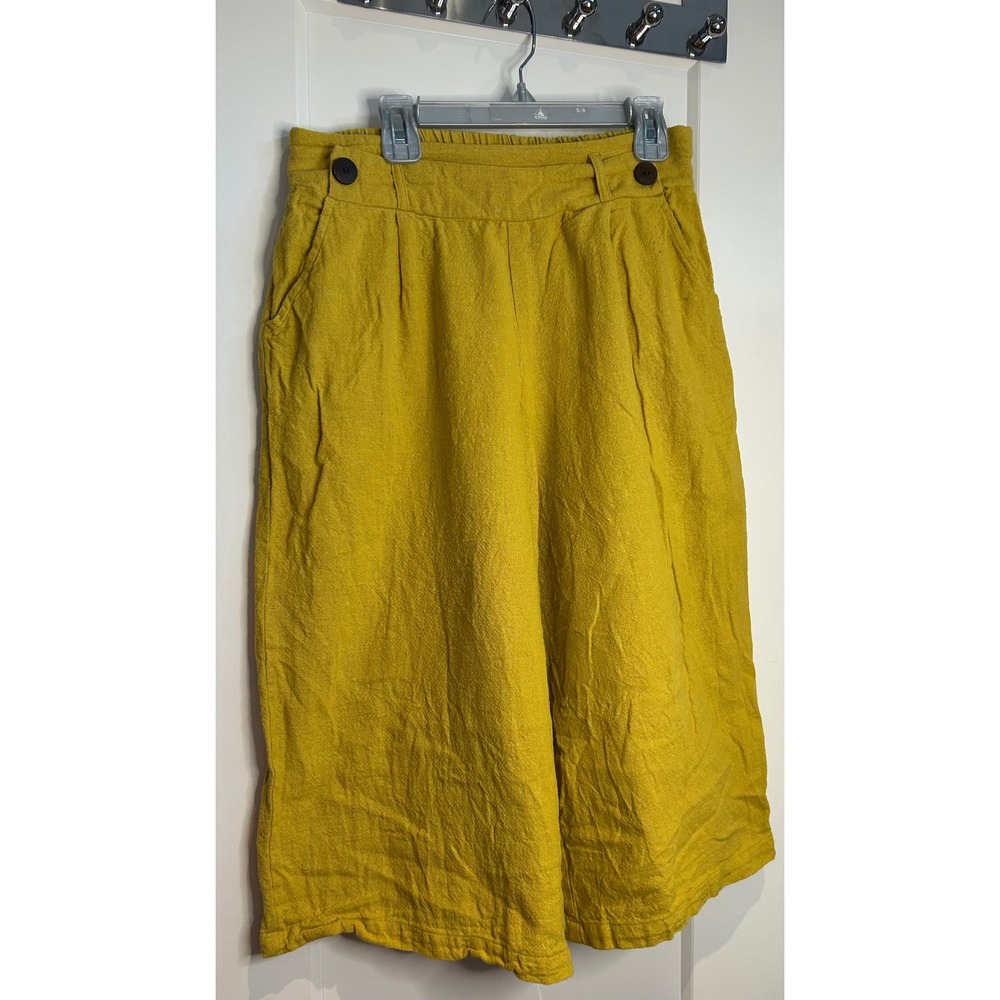 Chai Fashions Mustard Yellow Wide Leg Cropped Pants XL Boho Linen Look Culottes‎